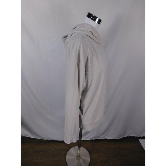 Avia Medium Beige Ribbed Pullover Hoodie Crossover Hood Witchcore - Picture 6 of 12